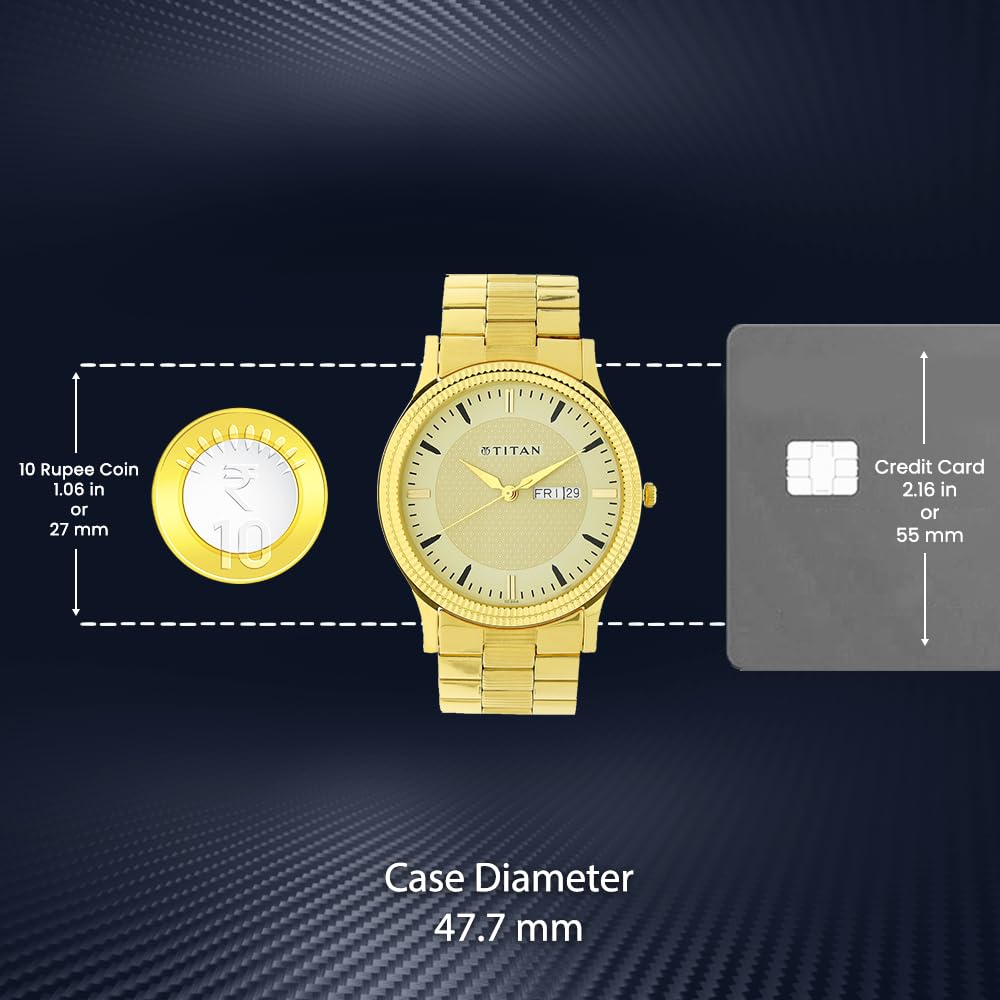 Titan Quartz Analog with Day and Date Golden Dial Stainless Steel Strap Watch for Men-NS1650YM04 