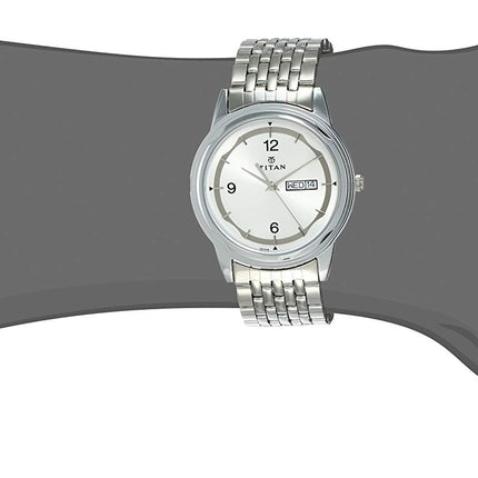 Titan Quartz Analog with Day and Date Silver Dial Stainless Steel Strap Watch for Men-NK1638SM01 