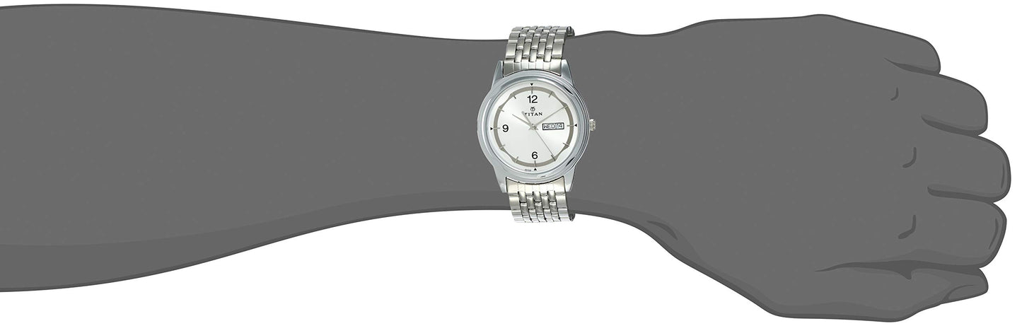 Titan Quartz Analog with Day and Date Silver Dial Stainless Steel Strap Watch for Men-NK1638SM01 