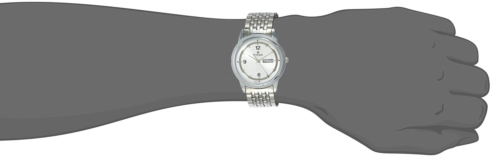 Titan Quartz Analog with Day and Date Silver Dial Stainless Steel Strap Watch for Men-NK1638SM01 