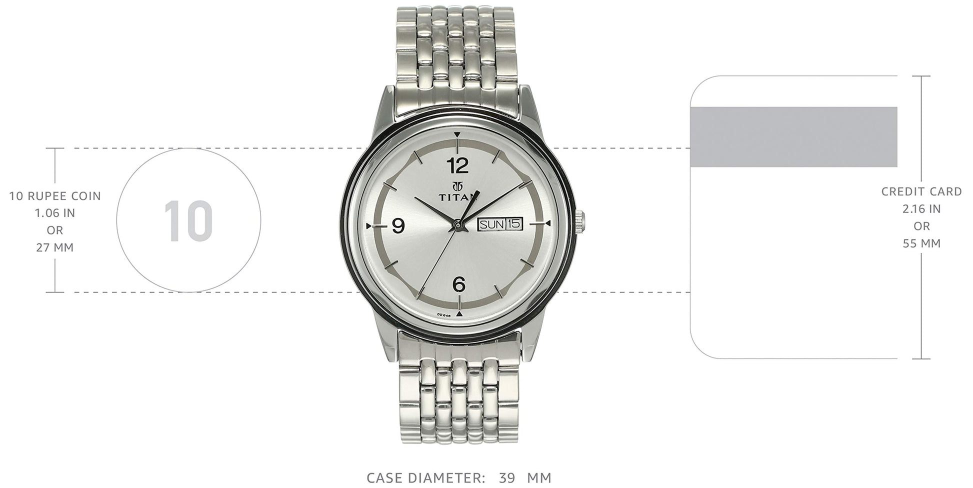 Titan Quartz Analog with Day and Date Silver Dial Stainless Steel Strap Watch for Men-NK1638SM01 