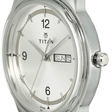 Titan Quartz Analog with Day and Date Silver Dial Stainless Steel Strap Watch for Men-NK1638SM01 