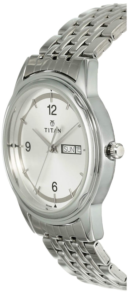 Titan Quartz Analog with Day and Date Silver Dial Stainless Steel Strap Watch for Men-NK1638SM01 