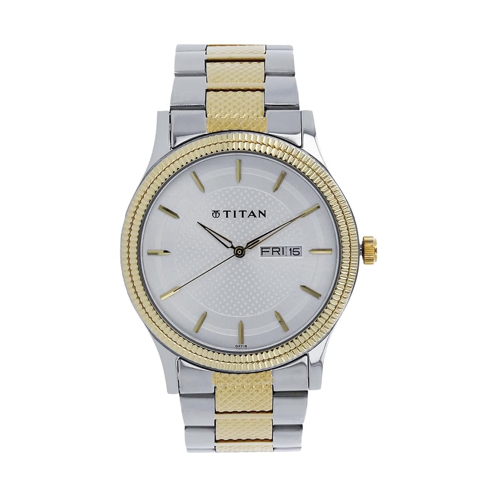 Titan Quartz Analog with Day and Date Silver Dial Stainless Steel Strap Watch for Men-NS1650BM03 