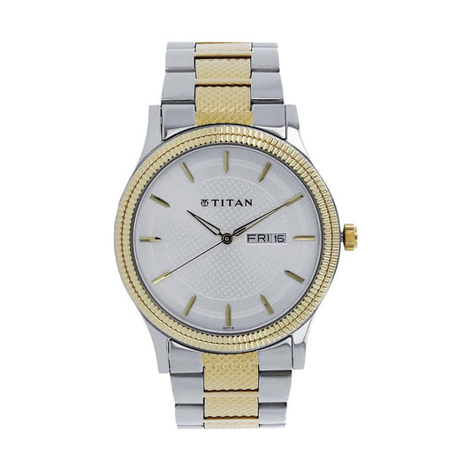 Titan Quartz Analog with Day and Date Silver Dial Stainless Steel Strap Watch for Men-NS1650BM03 