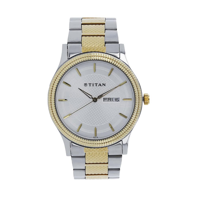 Titan Quartz Analog with Day and Date Silver Dial Stainless Steel Strap Watch for Men-NS1650BM03 