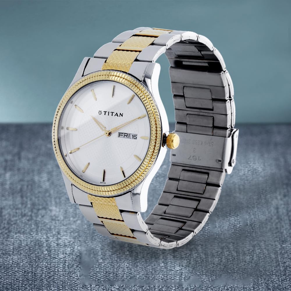 Titan Quartz Analog with Day and Date Silver Dial Stainless Steel Strap Watch for Men-NS1650BM03 
