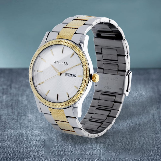 Titan Quartz Analog with Day and Date Silver Dial Stainless Steel Strap Watch for Men-NS1650BM03 
