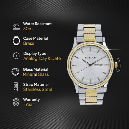 Titan Quartz Analog with Day and Date Silver Dial Stainless Steel Strap Watch for Men-NS1650BM03 