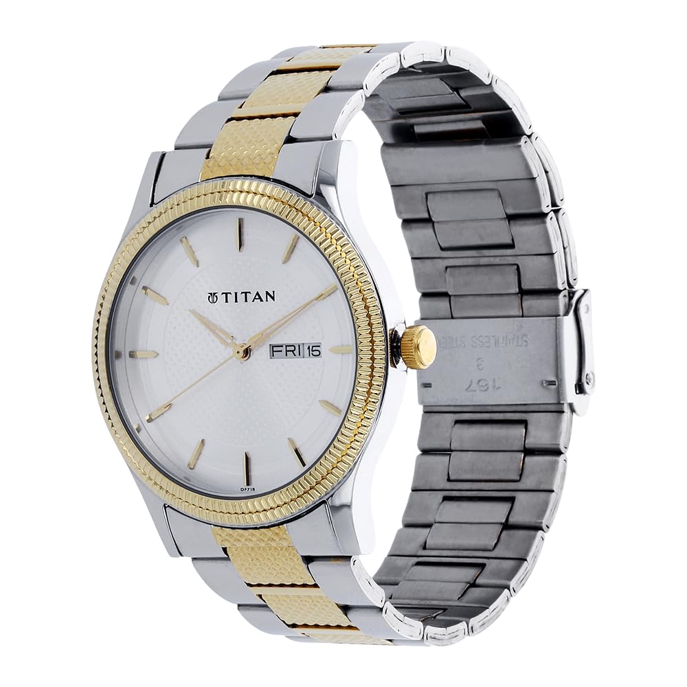Titan Quartz Analog with Day and Date Silver Dial Stainless Steel Strap Watch for Men-NS1650BM03 