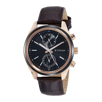 Titan Quartz Multifunction Blue Dial Leather Strap Watch for Men-NR1733KL03 