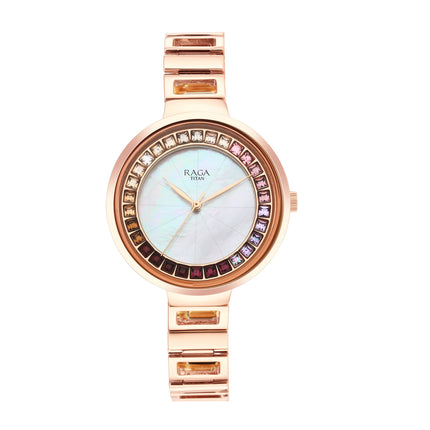 Titan Raga Love All Mother of Pearl Dial Women Silver White Analog Watch with Metal Strap-NS95150WM01 
