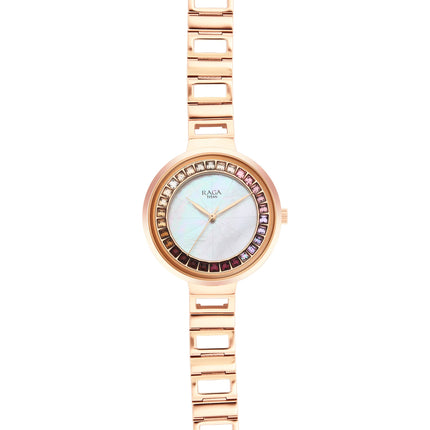 Titan Raga Love All Mother of Pearl Dial Women Silver White Analog Watch with Metal Strap-NS95150WM01 