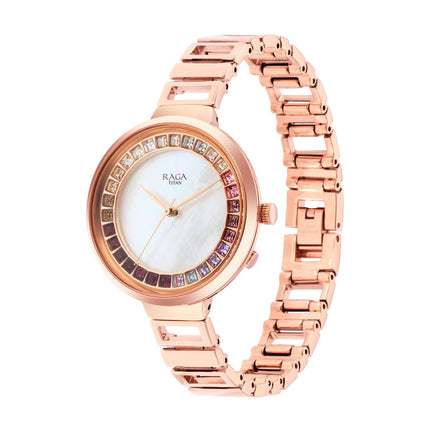 Titan Raga Love All Mother of Pearl Dial Women Silver White Analog Watch with Metal Strap-NS95150WM01 