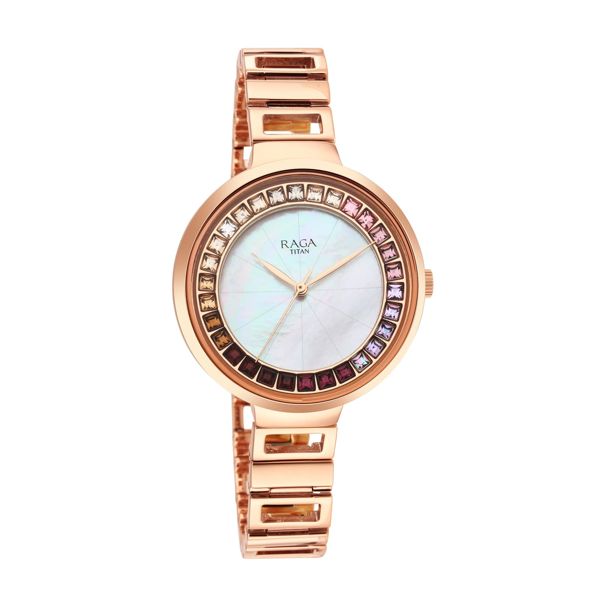 Titan Raga Love All Mother of Pearl Dial Women Silver White Analog Watch with Metal Strap-NS95150WM01 