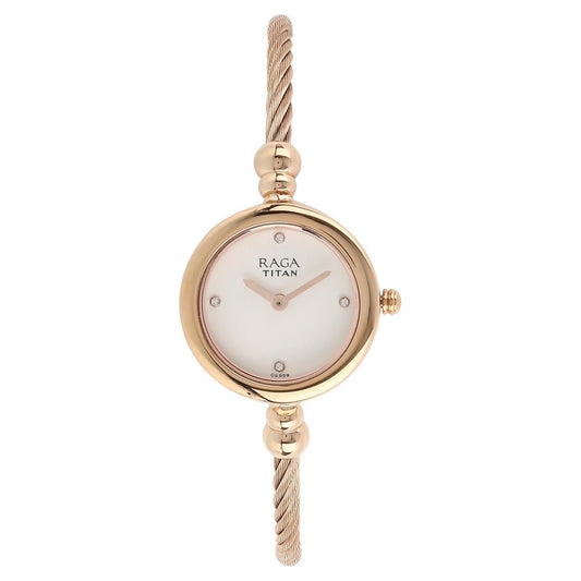 Titan Raga Quartz Analog White Dial Metal Strap Watch for Women-NS2586WM01 
