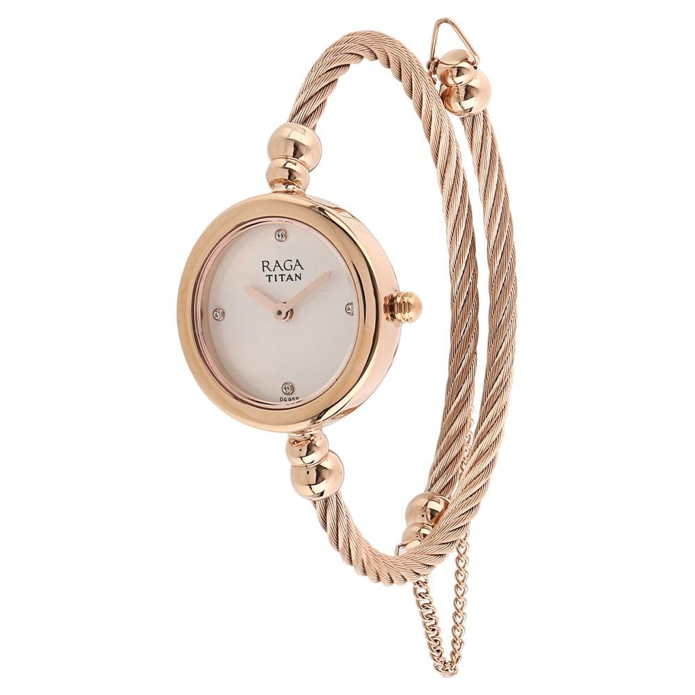 Titan Raga Quartz Analog White Dial Metal Strap Watch for Women-NS2586WM01 