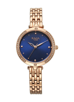 Titan Raga Showstopper Quartz Analog Blue Dial Metal Strap Watch for Women-NS95266WM01 