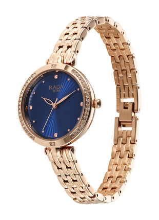 Titan Raga Showstopper Quartz Analog Blue Dial Metal Strap Watch for Women-NS95266WM01 