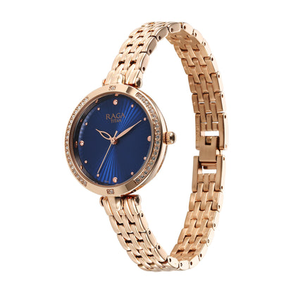 Titan Raga Showstopper Quartz Analog Blue Dial Metal Strap Watch for Women-NS95266WM01 