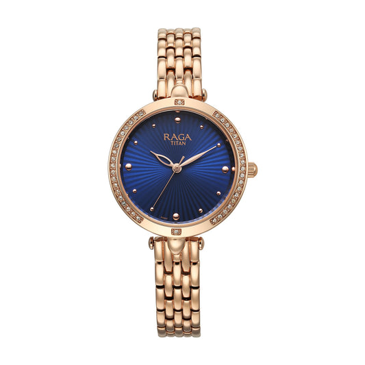 Titan Raga Showstopper Quartz Analog Blue Dial Metal Strap Watch for Women-NS95266WM01/NT95266WM01 