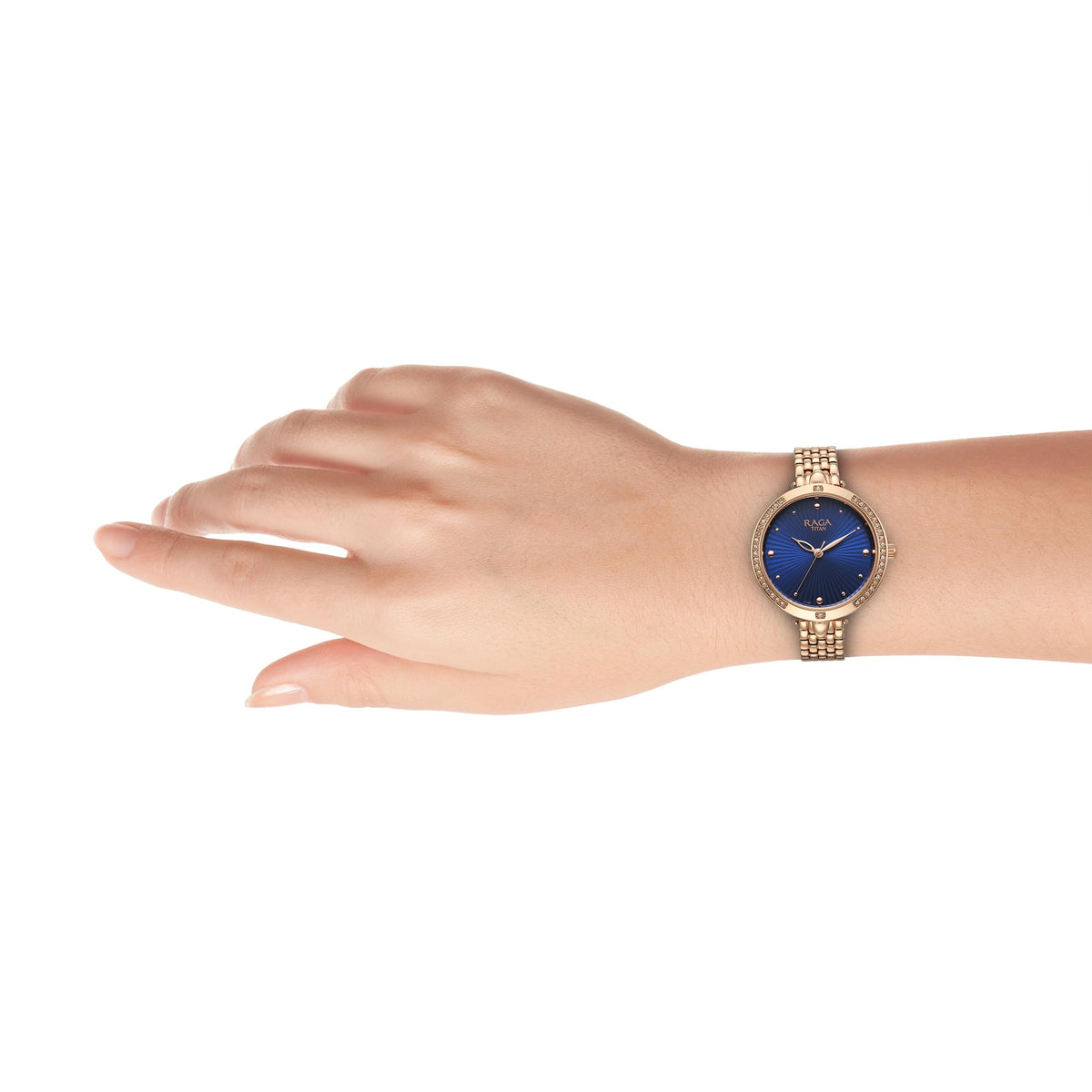 Titan Raga Showstopper Quartz Analog Blue Dial Metal Strap Watch for Women-NS95266WM01/NT95266WM01 