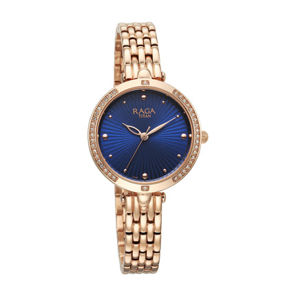 Titan Raga Showstopper Quartz Analog Blue Dial Metal Strap Watch for Women-NS95266WM01/NT95266WM01 