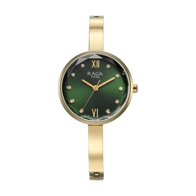 Titan Raga Showstopper Quartz Analog Green Dial Metal Strap Watch for Women-95271YM01/NT95271YM01 