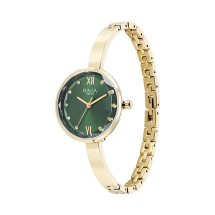 Titan Raga Showstopper Quartz Analog Green Dial Metal Strap Watch for Women-95271YM01/NT95271YM01 
