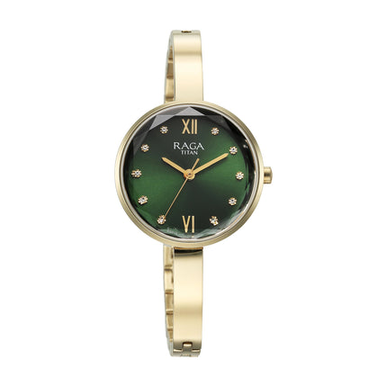 Titan Raga Showstopper Quartz Analog Green Dial Metal Strap Watch for Women-95271YM01/NT95271YM01 