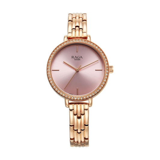 Titan Raga Showstopper Quartz Analog Pink Dial Metal Strap Watch for Women-95286WM01 