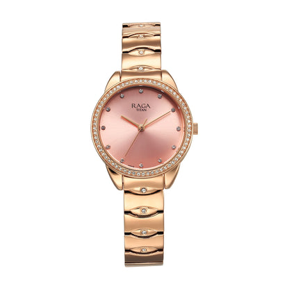 Titan Raga Showstopper Quartz Analog Pink Dial Metal Strap Watch for Women-NS95281WM01/NT95281WM01 