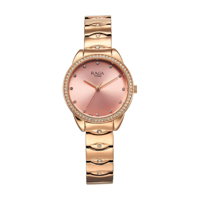 Titan Raga Showstopper Quartz Analog Pink Dial Metal Strap Watch for Women-NS95281WM01/NT95281WM01 