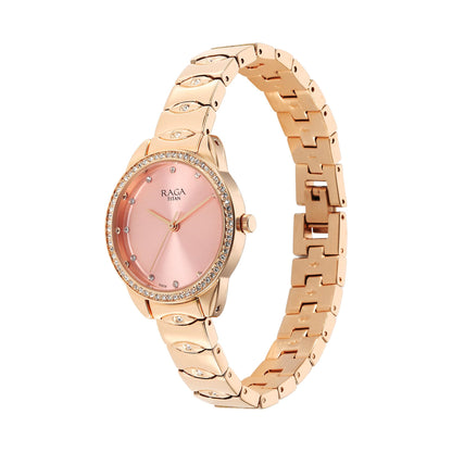 Titan Raga Showstopper Quartz Analog Pink Dial Metal Strap Watch for Women-NS95281WM01/NT95281WM01 