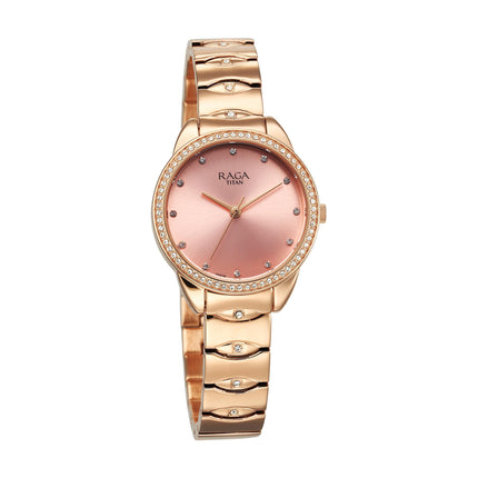 Titan Raga Showstopper Quartz Analog Pink Dial Metal Strap Watch for Women-NS95281WM01/NT95281WM01 