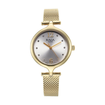 Titan Raga Showstopper Quartz Analog Silver Dial Metal Strap Watch for Women-95268YM01 