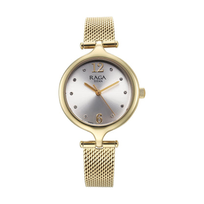 Titan Raga Showstopper Quartz Analog Silver Dial Metal Strap Watch for Women-95268YM01 