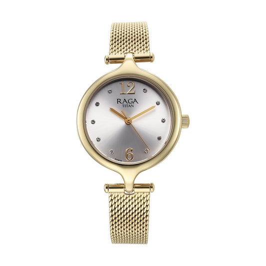 Titan Raga Showstopper Quartz Analog Silver Dial Metal Strap Watch for Women-95268YM01 