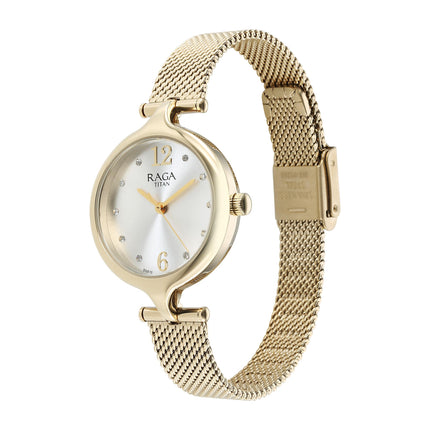 Titan Raga Showstopper Quartz Analog Silver Dial Metal Strap Watch for Women-95268YM01 