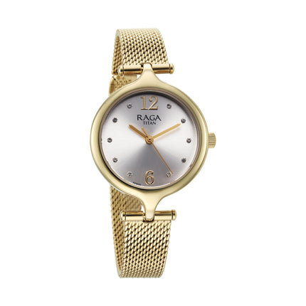 Titan Raga Showstopper Quartz Analog Silver Dial Metal Strap Watch for Women-95268YM01 