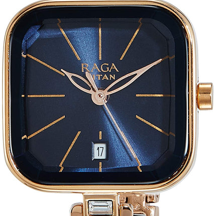 Titan Raga Viva Blue Dial Analog Date Metal Strap watch for Women-NS2607WM02/NT2607WM02 