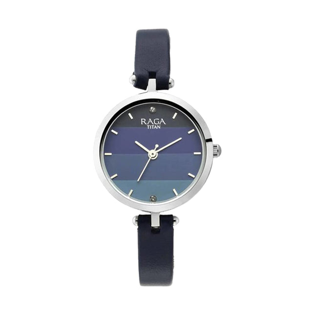 Titan Raga Viva Blue Dial Analog Leather Strap Watch for Women-NS2606SL02/NT2606SL02 