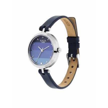Titan Raga Viva Blue Dial Analog Leather Strap Watch for Women-NS2606SL02/NT2606SL02 