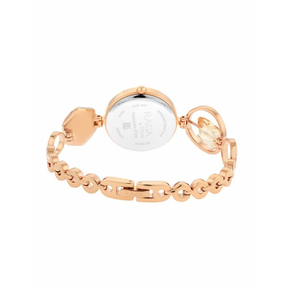 Titan Raga Women's Grace Analog Watch: Mother of Pearl Pink Dial & Rose Gold Band Ornate Bracelet Metal Watch-NS2606WM09 