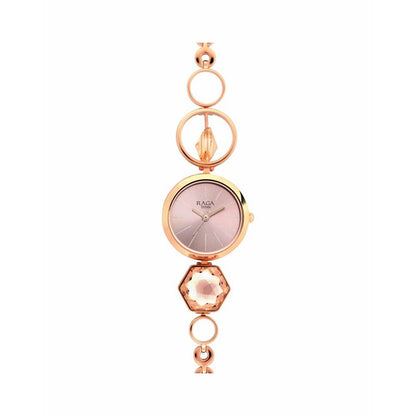 Titan Raga Women's Grace Analog Watch: Mother of Pearl Pink Dial & Rose Gold Band Ornate Bracelet Metal Watch-NS2606WM09 