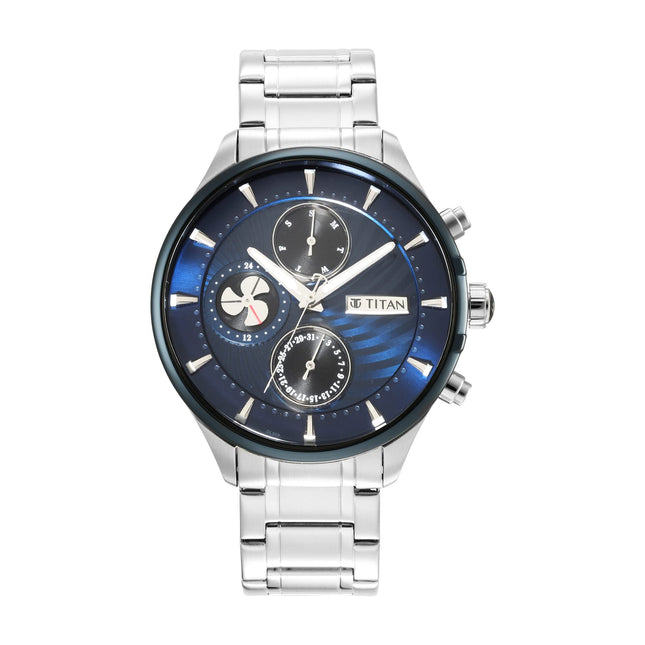 Titan Regalia Maritime Blue Dial Quartz Multifunction Stainless Steel Strap Watch for Men-NS1873KM02/NT1873KM02 