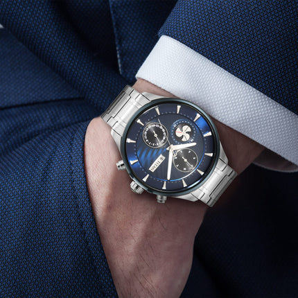 Titan Regalia Maritime Blue Dial Quartz Multifunction Stainless Steel Strap Watch for Men-NS1873KM02/NT1873KM02 