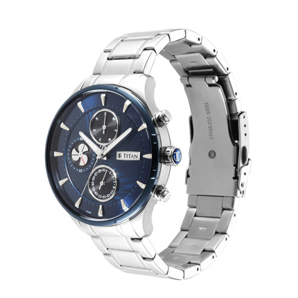 Titan Regalia Maritime Blue Dial Quartz Multifunction Stainless Steel Strap Watch for Men-NS1873KM02/NT1873KM02 