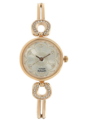 Titan Stainless Steel Raga Analog Silver Dial Women's Watch Nm311Wm01/Nn311Wm01/Np311Wm01, Band Color:Rose Gold 