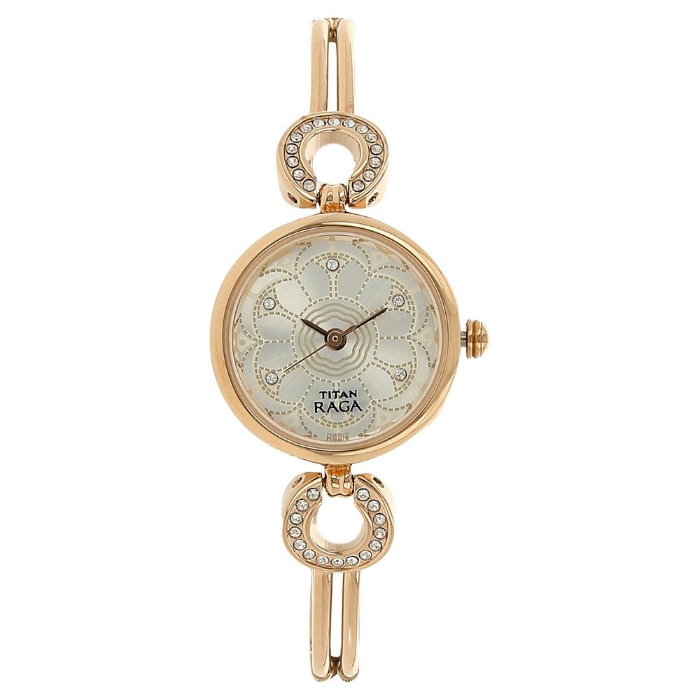 Titan Stainless Steel Raga Analog Silver Dial Women's Watch Nm311Wm01/Nn311Wm01/Np311Wm01, Band Color:Rose Gold 